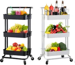 JPMG キッチンワゴン 3段 収納カート 大容量 組立簡単 おしゃれ キャスター付き 耐荷重60KG 幅42×奥，カラー【ホワイト】【ブラック】【ブルー】【グリーン】から選べます。行35×高さ87cm