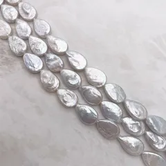 大粒 雫パール バロック 淡水 真珠 フラット シルバーホワイト系 有核 13mm 半連19cm ハンドメイド 素材 パーツ ビーズ ルース diy
