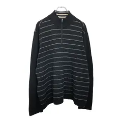 Eddie Bauer エディーバウアー ハーフジップ ウールニット セーター アウトドア ボーダー ブラック(メンズ L)中古 古着 V0777