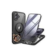 Miracase iPhone16 ケース MagSafe対応 スマホケース いPhone16 用 カバー 9H 強化ガラス 360°保護 全身バンパー保護ケース 6.1インチ フルカバー ワイヤレス充電対応 マグセーフ対応 マグネット搭載 黒 0