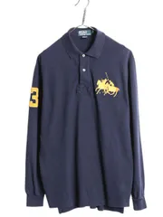 【お得なクーポン配布中!】 ダブルポニー ポロ ラルフローレン 鹿の子 長袖 ポロシャツ メンズ M 長袖シャツ ラガーシャツ タイプ ラグビー コットン ワンポイント 紺