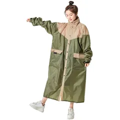 [TONGMO] レインコート メンズ レディース 自転車 軽量 快適 原付用 ロング丈のおしゃれなレインウェア リュックにも対応 防水 防? 豪雨 梅雨対策 防災グッズ 反射テープ バイザー 収納袋付き 携帯しやすい(べ一ジュ&オリーブ,L)