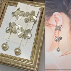 【フラワー×パール】花嫁　パール　フラワー　ピアス　3連　ピアス　大ぶり　淡水パール　ブライダル　ウェディング　ドレス　結婚式　花嫁　華やか　揺れる　花　花びら　トレンド　前撮り　成人式　和装　振袖