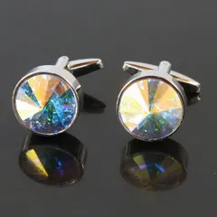 鎌倉カフス工房　クリスタルＡＢスワロフスキー・ラウンドカフスボタン（カフリンクス）