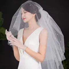 ウエディングベール ショート花嫁 パールビーズ ベールダウン 二段 コーム付き ホワイトチュール 人気 コーム付き ヴェール ドレスの飾り用品 櫛付き コーム ブライダル 刺繍 ハーフ丈 ショート ベール ミドル丈 ロング 写真撮影 ビーチ ロケーション704