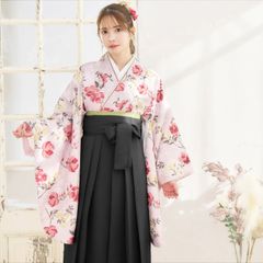 新品袴3点セット 卒業式 小学生 大学生 ピンク くすみピンク 黒 ブラック 花柄 82BK