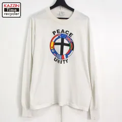 90s USA製 vintage Fruit of the Loom PEACE 国旗 長袖Ｔシャツ メンズ 表記XLサイズ