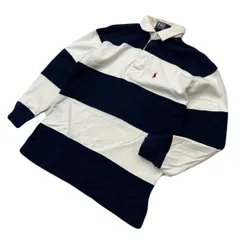 Polo Ralph Lauren ポロ ラルフローレン チルドレン キッズ ジュニア 150 長袖 ラガーシャツ ネイビー ホワイト アメカジ 着回し ■K293