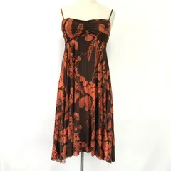 USA製★ボタニカル柄/キャミソールワンピース【USA-S(日本M程度/茶×オレンジ】チューブトップ/ノースリーブ/Vintage/dress◆ｃpBH736 ＃20t