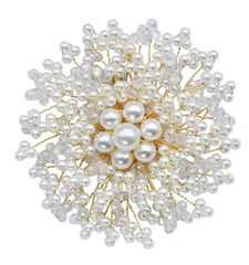 [Herbeluemily]ブローチ パール フラワー コサージュ フォーマル 卒業式 入学式 結婚式 おしゃれ 花 C snowflakeゴールド [C snowflakeゴールド]
