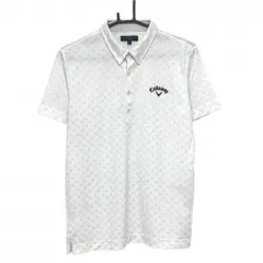 【美品】キャロウェイ 半袖ポロシャツ 白×グレー 星柄風 ボタンダウン ネック薄汚れ メンズ M ゴルフウェア Callaway