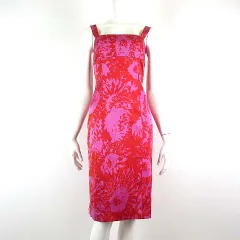 ダイアンフォンファステンバーグ DIANE von FURSTENBERG ワンピース ドレスワンピース ノースリーブ 絹 シルク ストレッチ 総柄 S 2 赤 レッド ピンク