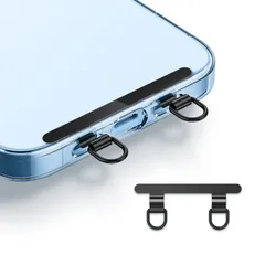 【在庫処分】Heptour ストラップホルダー スマホ ストラップホルダー 2口 ダブルリング 極薄0.4mm ステンレス製 携帯ストラップホルダー 薄型 充電干渉なし 丈夫 落下紛失防止 iPhone対応 スマホアクセサリー (ブラック)