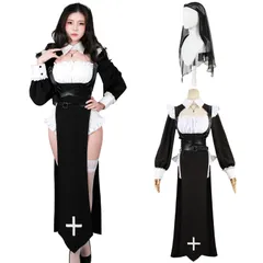 新品 [神併良品] シスター 修道女 コスプレ 頭巾付き セクシー 可愛い 聖女 牧師 宣教師 メイド服 5-7点セット ハロウィン 教会 聖歌隊 コスチューム レディース 仮装 コスプレ 女装 人気 黒