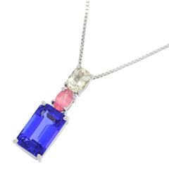 5.59ct/0.55ct/0.64ctタンザナイト ロードクロサイト フェルスパー ネックレス・ペンダント/Pt900-Pt850-8.3g/プレゼント/記念日【♀】【S】【レディース】★■554690【中古】