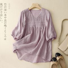 綿麻シャツ レディース 綿麻 7分袖 無地 体型カバー 着痩せ お洒落 トップス 大きいサイズ ゆったり シンプル 薄手 トップス tシャツ カジュアル 春 夏 秋 旅行 リゾート トップス おしゃれ guyan09