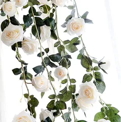 ST TS バラ 薔薇 ガーランド 造花 インテリア スワッグ 結婚式 パーティー 飾り付け 装飾 02 白・ホワイト( 02 白・ホワイト)