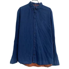 TOMMY HILFIGER 長袖 無地シャツ XL ブルー トミーヒルフィガー ボタンダウン ビッグサイズ ロゴ 古着卸 アメリカ仕入 a702-5012のサムネイル