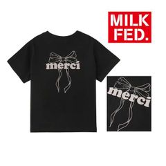 ミルクフェド tシャツ Tシャツ milkfed MILKFED MERCI RIBBON COMPACT S/S TEE 103252011019 レディース 黒 ブラック おしゃれ リボン ティーシャツ ブランド ティシャツ ロゴ ショート丈