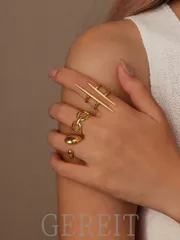 リング レディース セット 18Kステンレススチール 中空 水滴型 オープンリングセット 3個入り、女性の日常着用に適しています