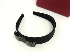 ■新品同様■ Salvatore Ferragamo フェラガモ ヴァラリボン サテン ラインストーン カチューシャ レディース ブラック系 FF6283