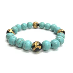 10mm 四神獣金彫オニキス×ターコイズ パワーストーン ブレスレット天然石 運気上昇 開運 金運 恋愛運 お守り 青龍 白虎 玄武 朱雀 メンズ・レディース　男性・女性　数珠ブレス　開運  [l] 　#2