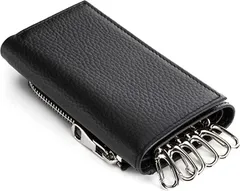 LUNICA キーケース メンズ 整理収納士監修小さいのに６つの機能 財布 一体型 小銭入れ スマートキー 革 カード入れ(ブラック,  Free Size)