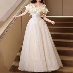 お花のデザインがオシャレでゴージャスなオフショルロングドレス