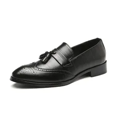 【特価商品】タッセル ローファー ウイングチップ ビジネスシューズ メンズ スリッポン 歩きやすい [Luzean] ブラック 25.0cm