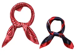 Allegra K 2個入り 50cm スカーフ 正方形 シルク風 ドッ ト スクエアスカーフ ネッカチーフ 髪飾り オフィス 制服用 お洒落 レディース 濃紺 50 x 50 cm