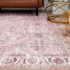 ピンク・ブルー 新品 ペルシャ絨毯 95×60cm ペールピンク メダリオン