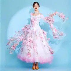 新品未使用 発表会に最適 花柄スタンダードドレス  競技会やデモにもオススメ！