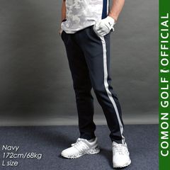 新品【COMONGOLF/コモンゴルフ】ストレッチポンチ素材ライン入りテーパードゴルフパンツ/ネイビー×杢グレー(CG-21013ST)ゴルフウェア メンズ パンツ 春 秋 ロングパンツ ズボン ストレッチ ポンチ テーパード