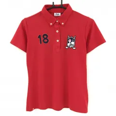 フィラゴルフ 半袖ポロシャツ レッド ×ネイビー 胸ワッペン レディース L ゴルフウェア FILA GOLF