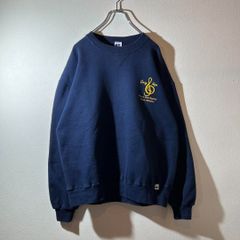 USA製 ラッセルアスレチック 前V プリントスウェット ネイビー L