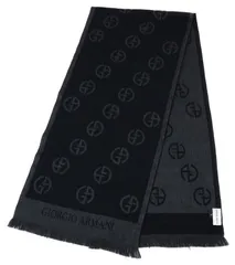 ジョルジオ アルマーニ GIORGIO ARMANI ロゴ マフラー 黒×グレー