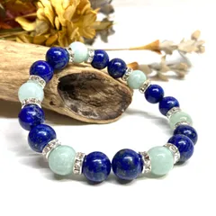 ラピスラズリ&ビルマ翡翠 パワーストーン ブレスレット 天然石ブレス (シルバー) 10mm メンズ・レディース 仕事運 人間関係 お守り [3]