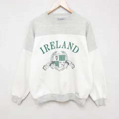 L/古着 長袖 スウェット メンズ 90s アイルランド ツートンカラー クルーネック 白他 ホワイト 霜降り 24oct07 中古 スエット トレーナー 