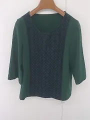 ◇ BEAUTY & YOUTH UNITED ARROWS デザイン レース 七分袖 ブラウス カットソー グリーン系 マルチ レディース E  【1304100016152】