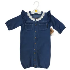 CROISSANCE　BEBE　ベビー服　ロンパース　長袖　50～70㎝　デニムダンガリー前開き　フリル　つなぎ　襟付き