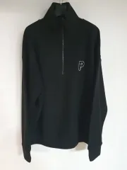 メンズ 厚手 ロゴ ハーフジップ アノラック ニット-ブラック （ 105 サイズ