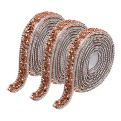 新品 uxcell 3個セット 樹脂ラインストーン 3ヤード 自己接着 ローズ金 ダイヤモンドリボン ラインストーンストリップ テープ 衣料品 DIY クラフト用