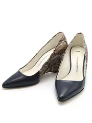 HYKE×BEAUTIFUL SHOES ハイク×ビューティフルシューズ 17SS ポインテッドトゥパイソン切替ウェッジソールパンプス ベージュ 23cmのサムネイル