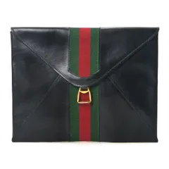 OLD Gucci レターカット総革シェリークラッチ＆ポーチ（黒）GP-128B