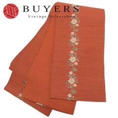 【中古】 半幅帯 ウール ブラウン オレンジ系 花 カジュアル おしゃれ 和装 呉服 和服 きもの レディース 女性