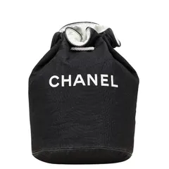 シャネル ノベルティ ロゴプリント プールバッグ ワンショルダーバッグ ブラック ホワイト キャンバス レディース CHANEL【1-0233098】