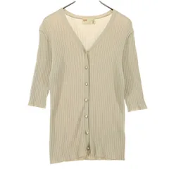 美品 nano universe ナノユニバース 5分袖 Ｖネック カーディガン F ベージュ レディース 古着