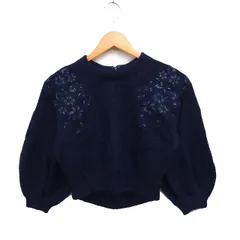 スナイデル SNIDEL セットアップ シャギーニット セーター フレアスカート ミニ 刺繍 アンゴラ混 F ネイビー 紺 /FT1のサムネイル