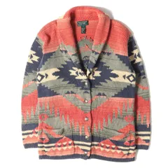 LAUREN RALPH LAUREN ローレン ラルフローレン ニット ネイティブ柄 ハンドニット ショールカラー ガウン 90s サーモンピンク系 S トップス 長袖 アメカジ トラッド ブランドのサムネイル