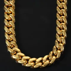 マイアミキューバンネックレス 幅12mm x 60cm/70cm USラッパー Kronic クロニック　18K GOLD CZダイヤ（キュービック・ジルコニア） カスタムバックル　Cuban Link Chain